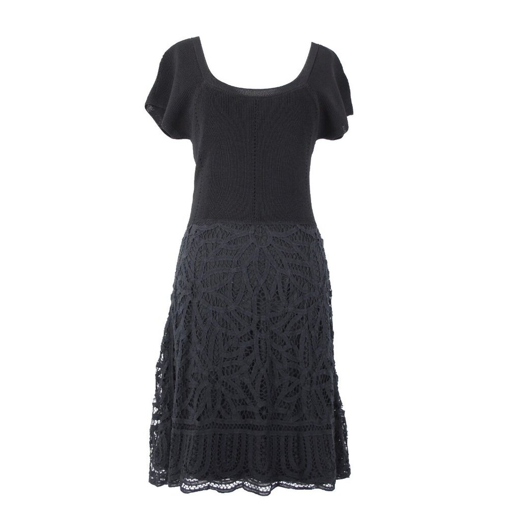 V Christina Sz M Black Lined Lace Bottom Cotton Viscose Spandex Fit Flare Dress - Picture 2 of 16